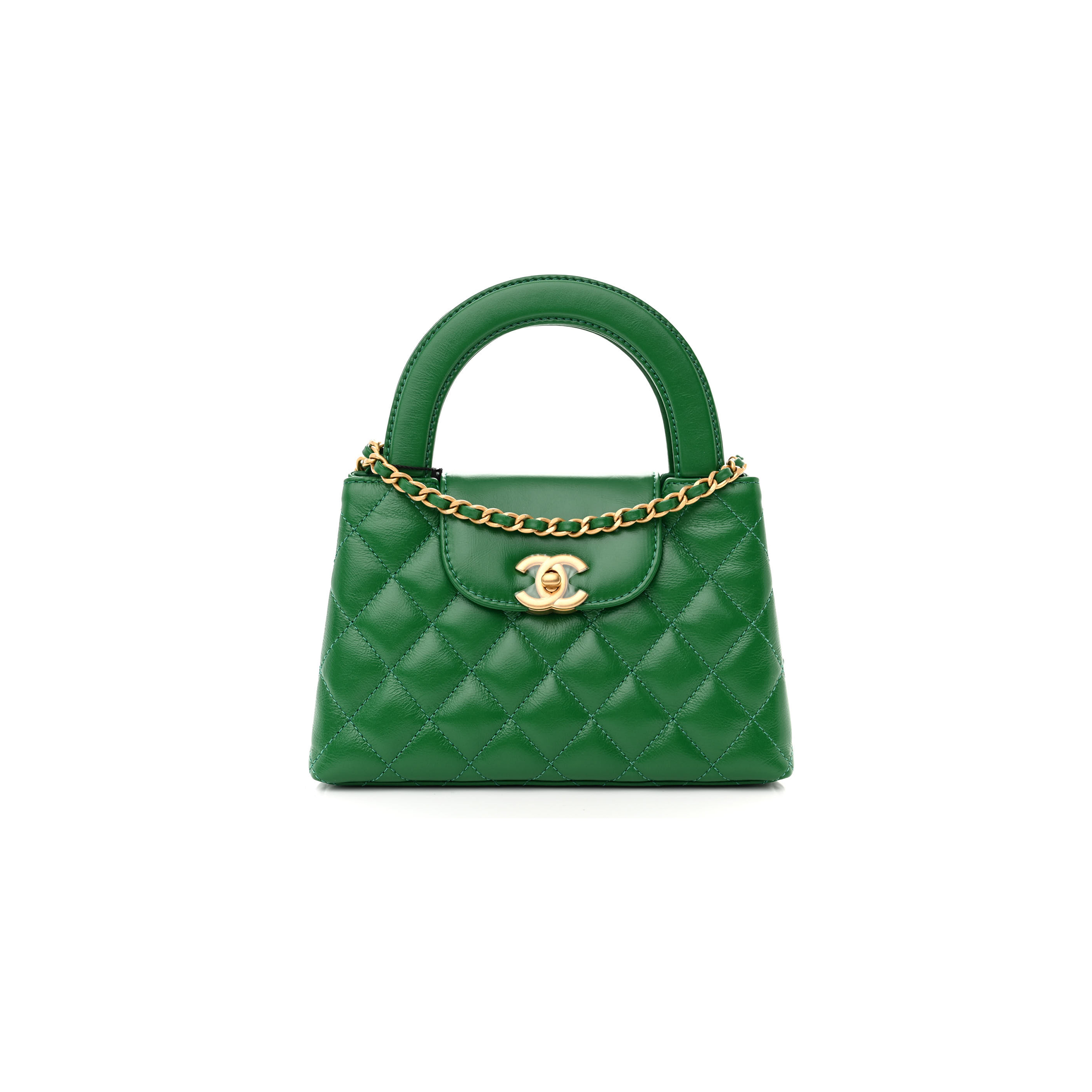 CHANEL SHINY CALFSKIN QUILTED NANO KELLY SHOPPER GREEN AS4416 (19*13*7cm)